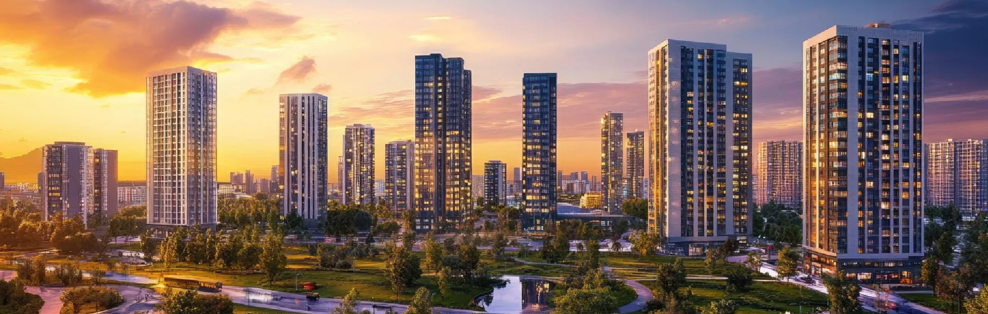 Residential towers at sunset